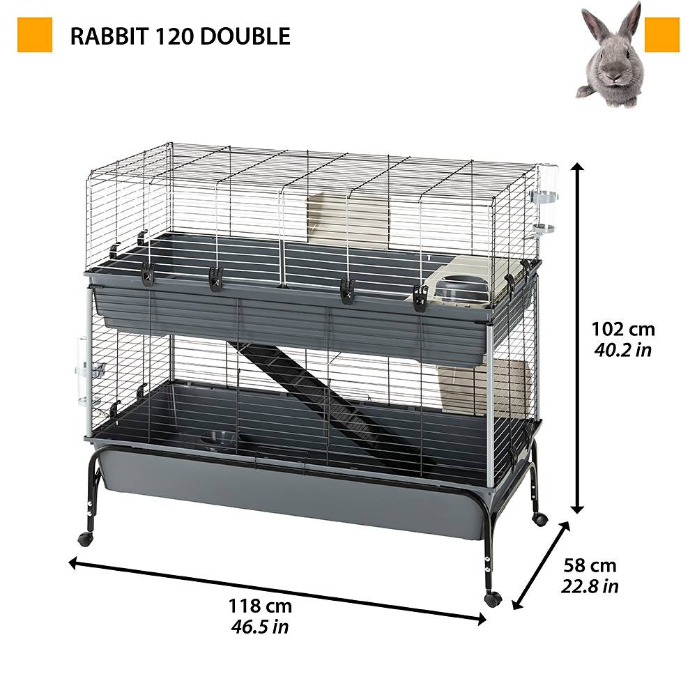 Ferplast - Cage Deux étages pour Lapins RABBIT 120 DOUBLE, Face avant Ouvrable, Support et Accessoires inclus - Imagen 2