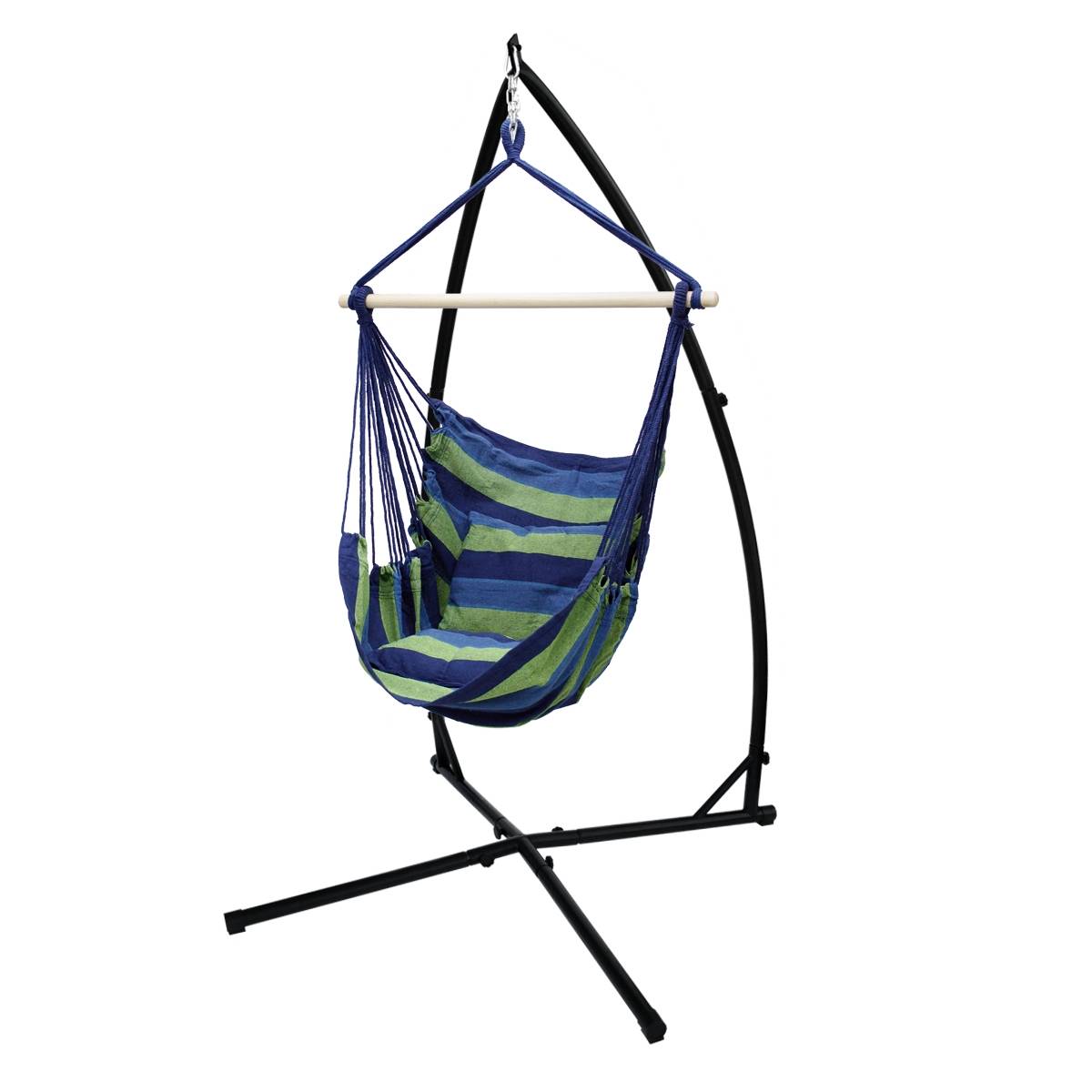 Ecd-Germany - Hamac suspendu balançoire jardin siège coton bleu/vert 120cm extérieur intérieur - Imagen 1