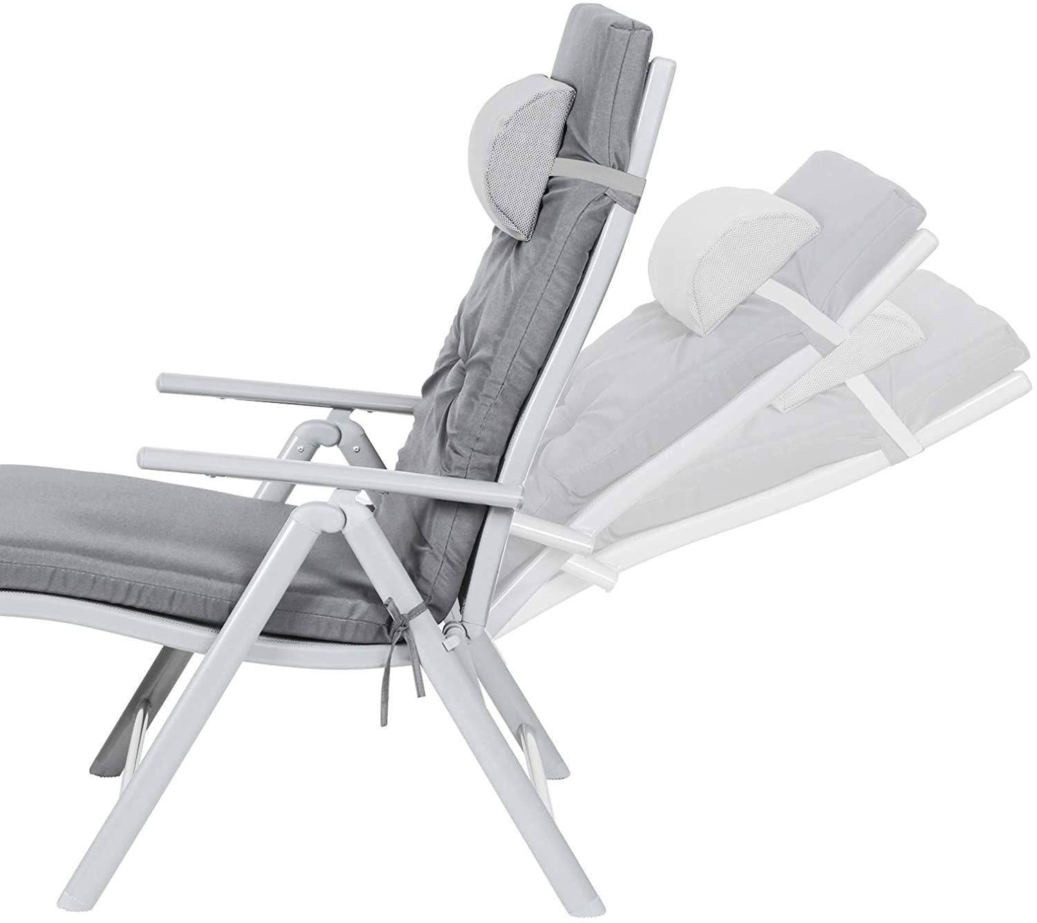 Helloshop26 - Chaise longue bain de soleil avec matelas d'une épaisseur de 6 cm appui tête amovible en alu anti rouille respirant inclinable charge max 150 kg gris - Imagen 2