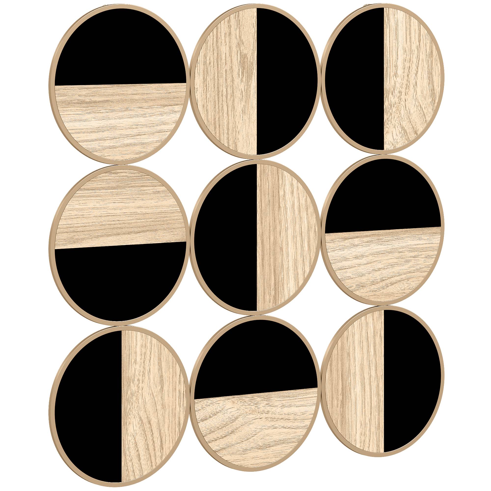 Sans Marque - Décoration murale géométrique ornement 3D moderne 60x60 cm miroir plastique noir bois naturel - Image 2