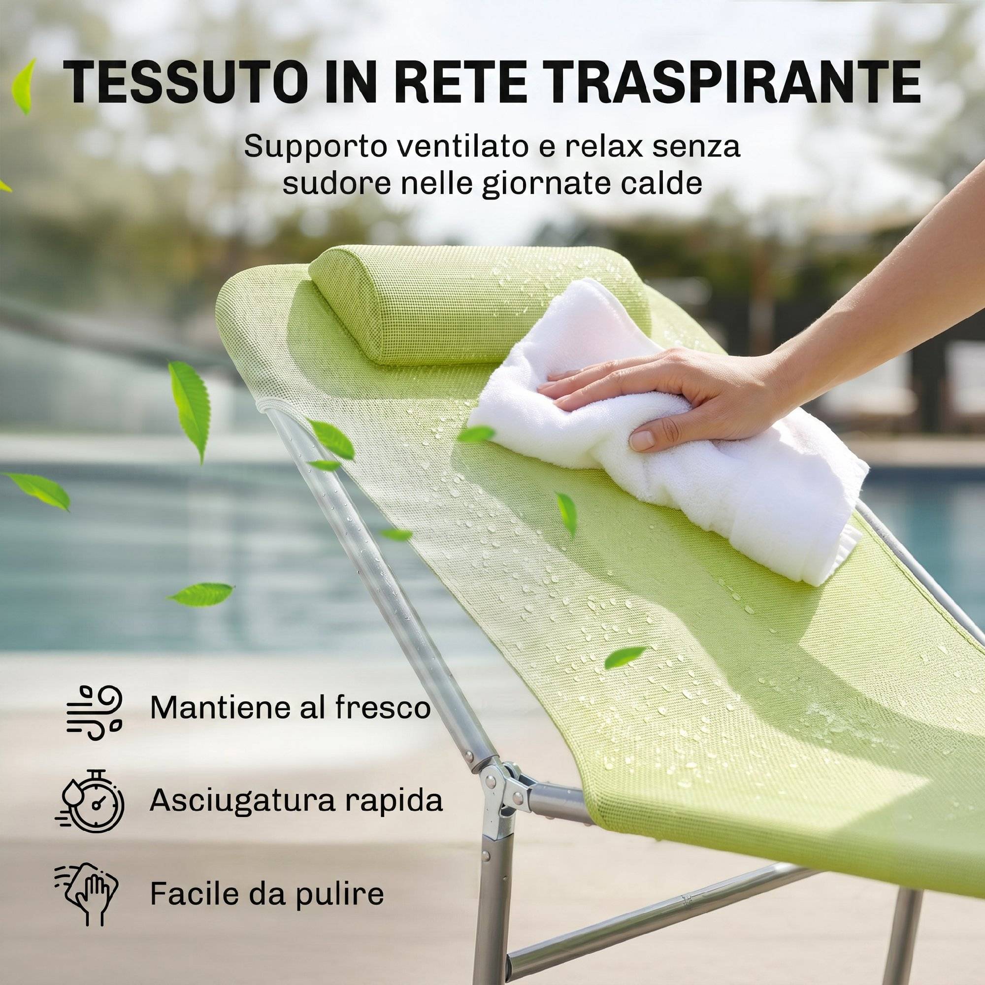Transat pliant avec dossier inclinable et coussin, 182 x 56 x 24,5 cm - Image 7