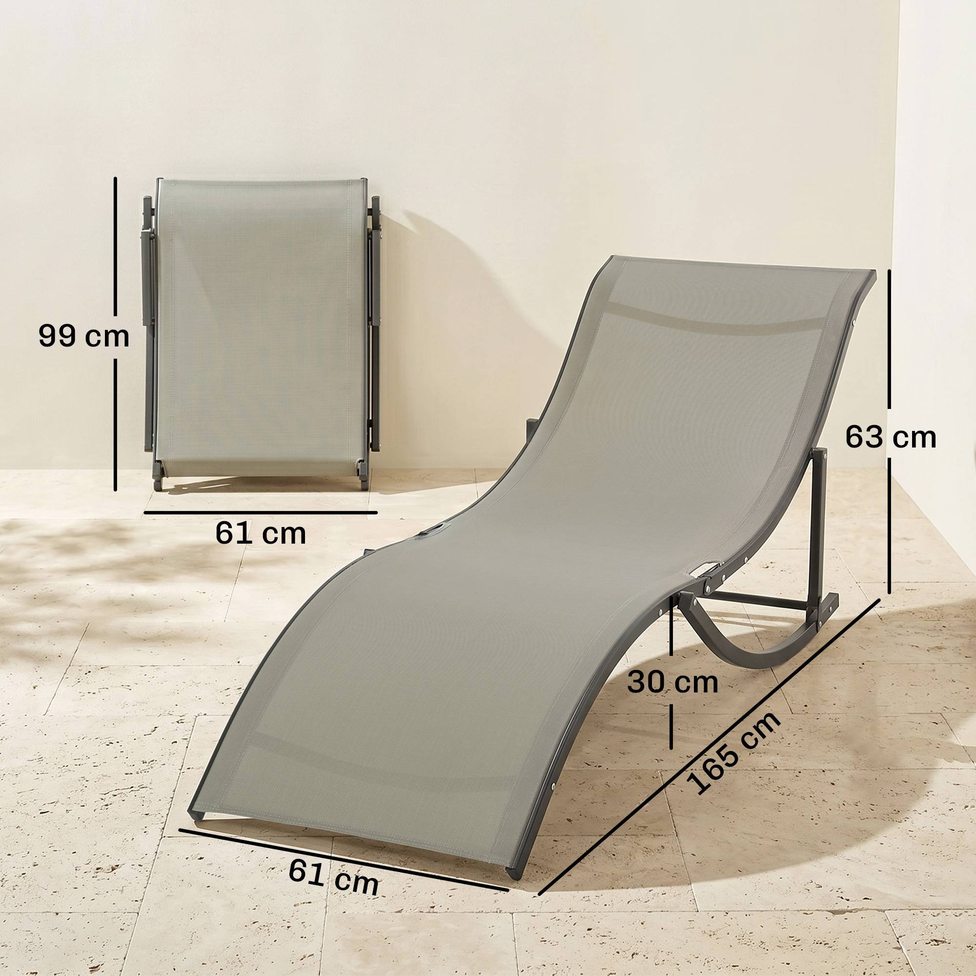 Ensemble de 2 chaises longues pliantes de jardin, en aluminium et textilène, 61 x 165 x 63 cm - Image 5
