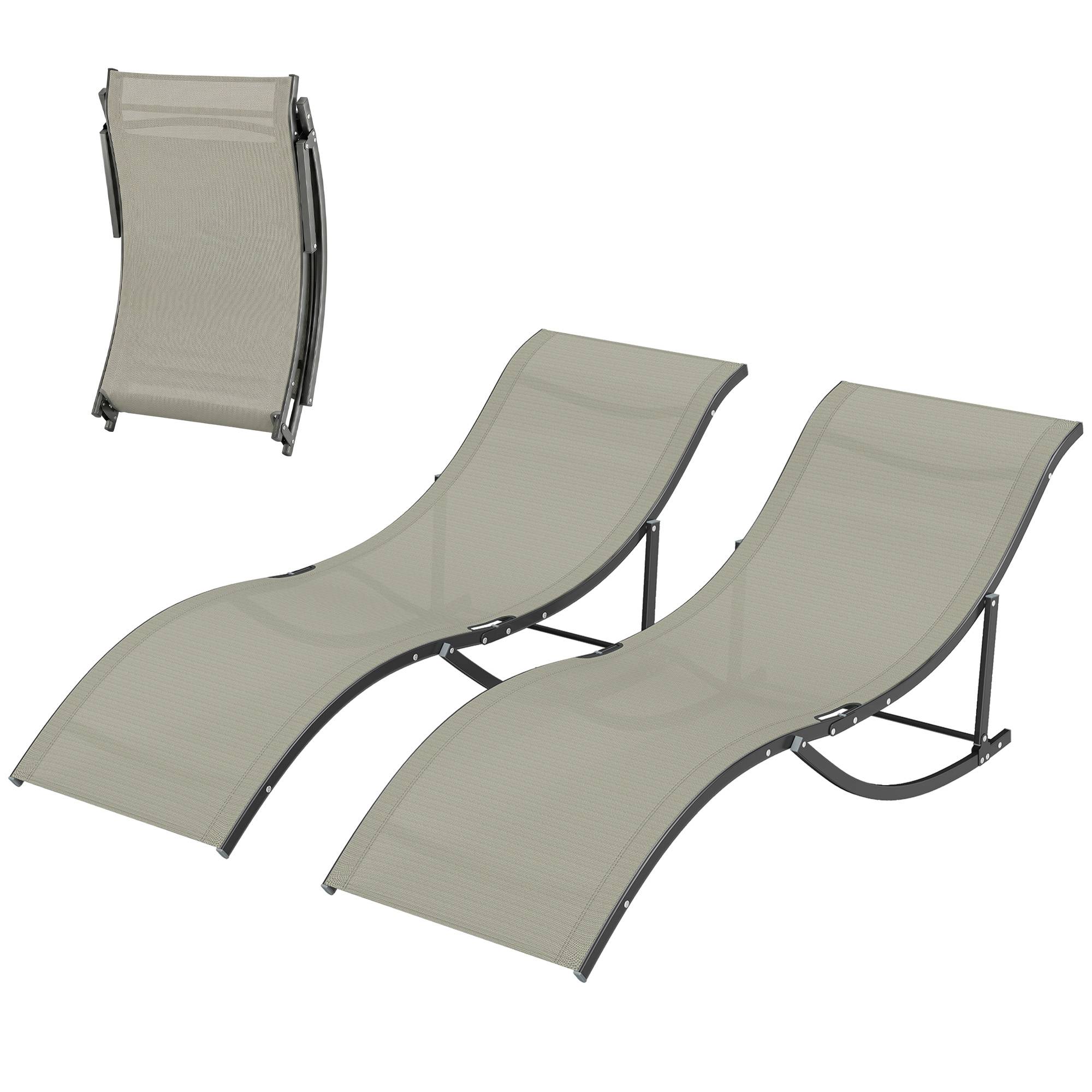 Ensemble de 2 chaises longues pliantes de jardin, en aluminium et textilène, 61 x 165 x 63 cm - Image 2