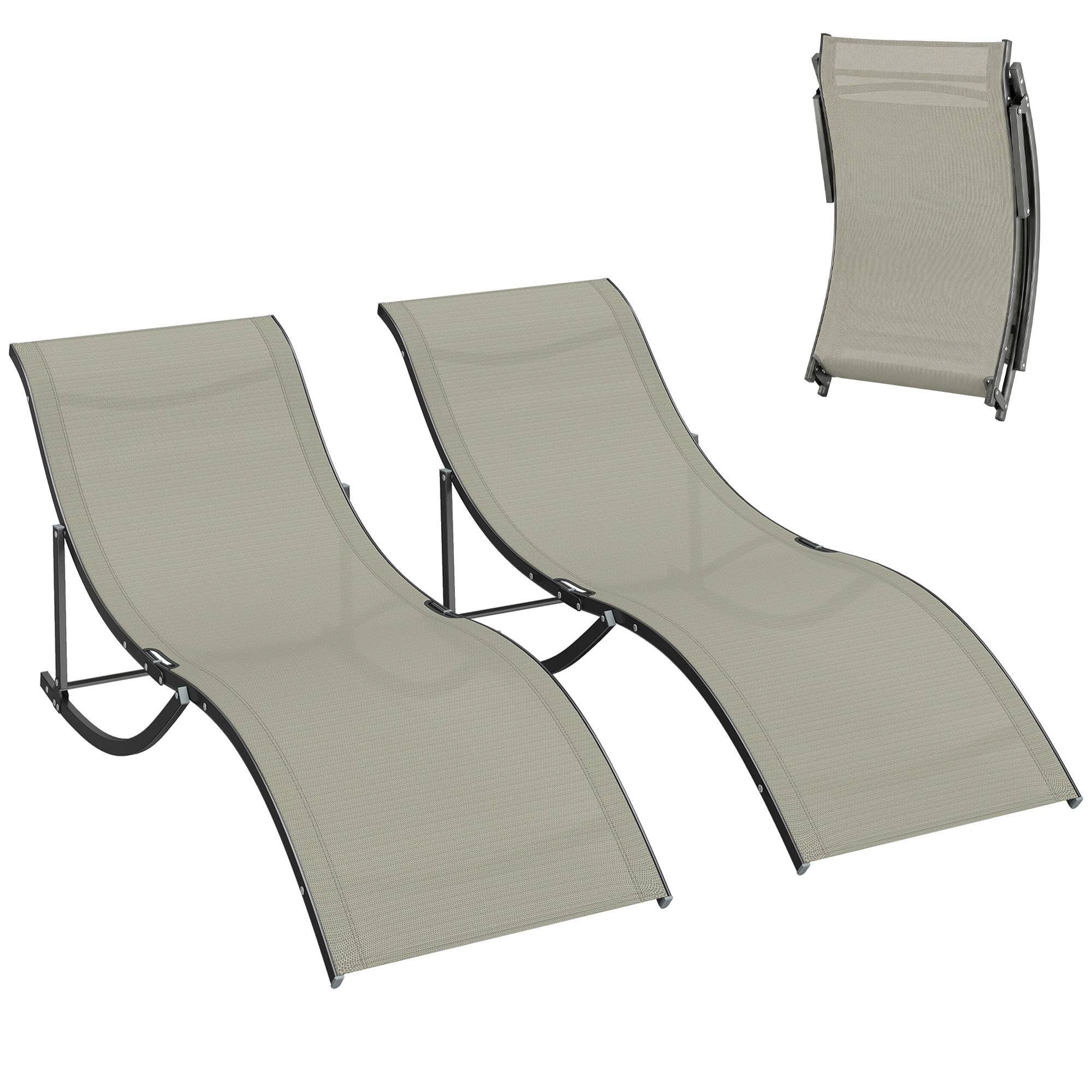 Ensemble de 2 chaises longues pliantes de jardin, en aluminium et textilène, 61 x 165 x 63 cm - Image 1