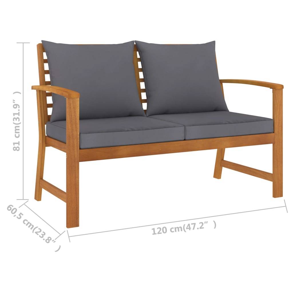 Helloshop26 - Banc de jardin meuble de patio d'extérieur terrasse et coussin gris foncé 120 x 60,5 x 81 cm bois solide d'acacia - Imagen 6
