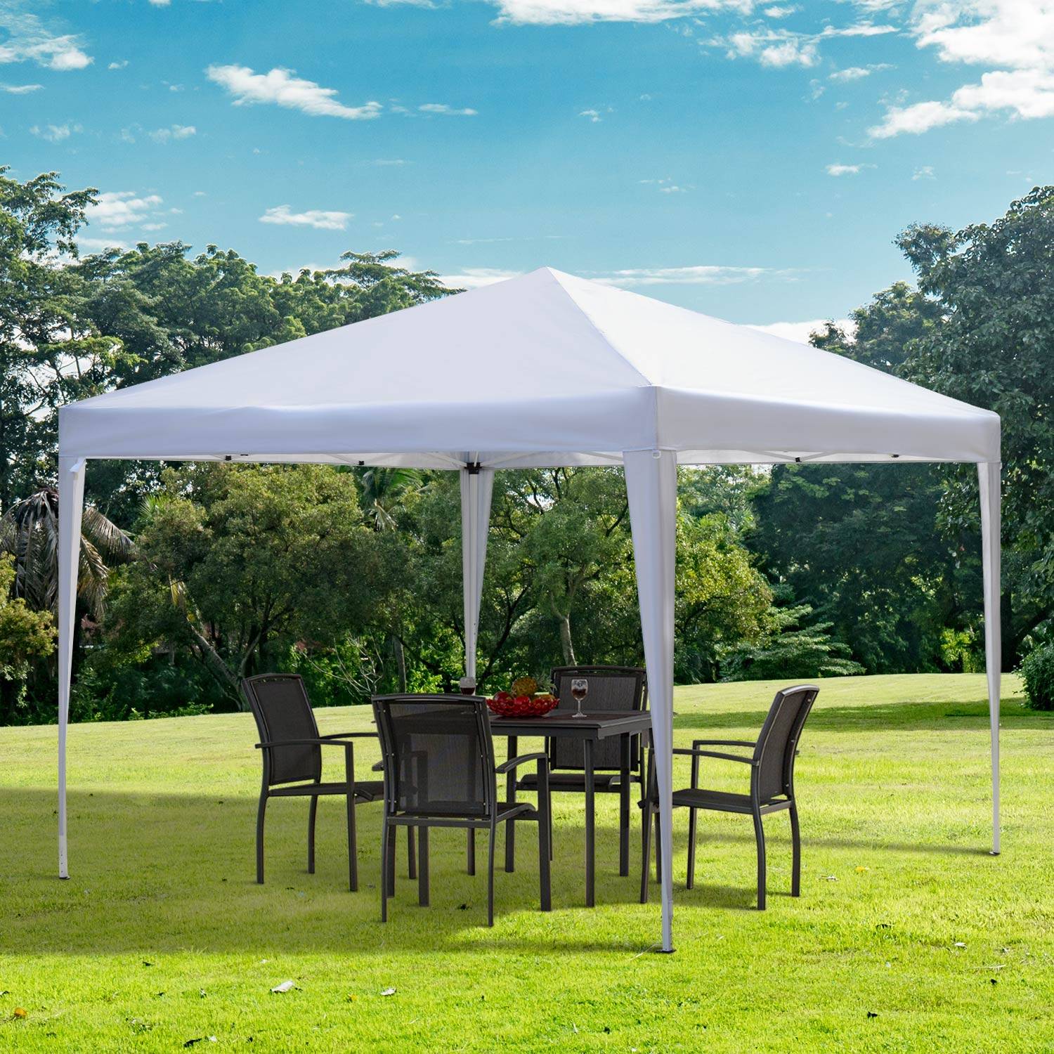 Sans Marque - Tente pliante 3x3m avec sac de transport, hauteur réglable, résistante aux UV, idéale pour terrasse, patio ou plage, blanc/argent. - Image 4