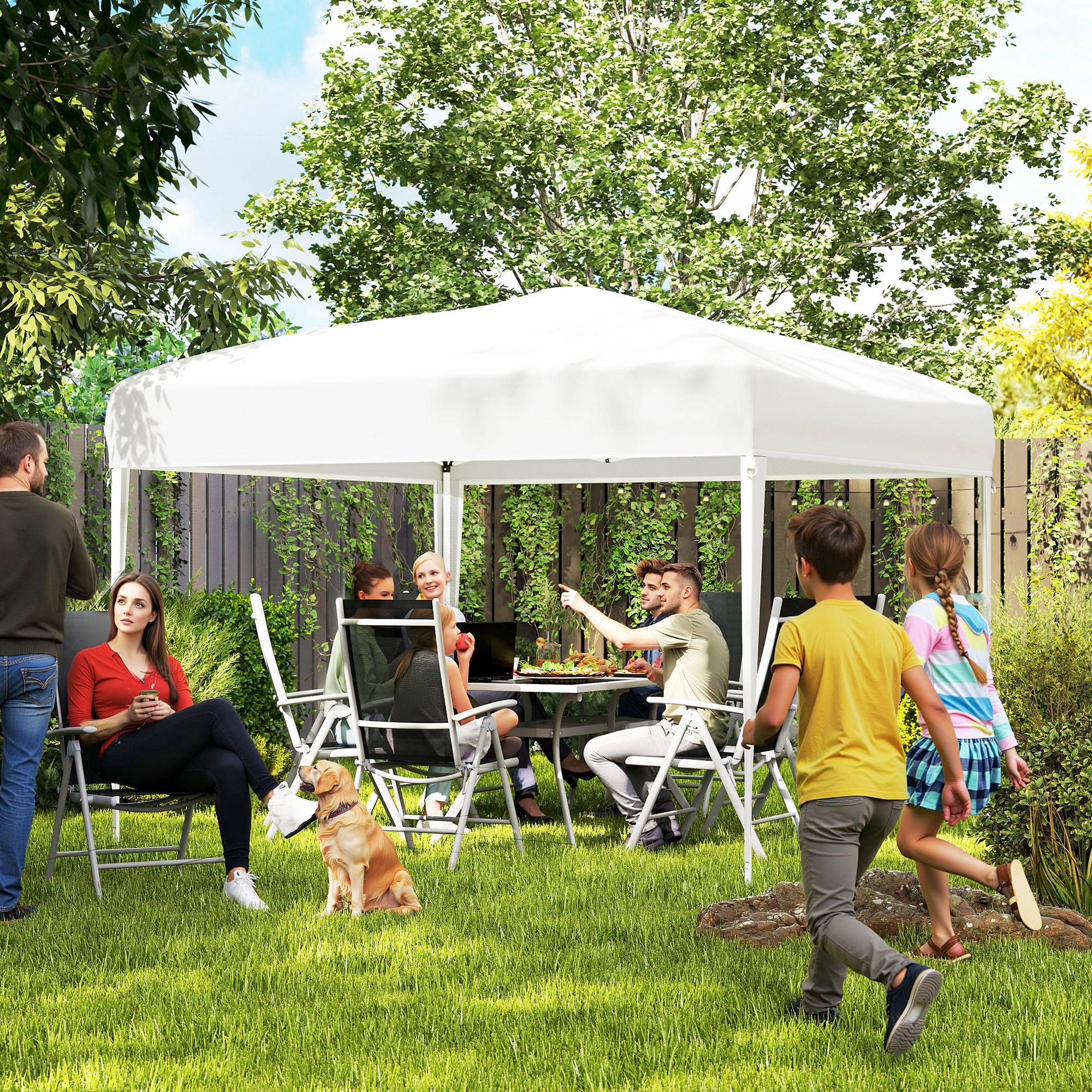 Sans Marque - Tente pliante 3x3m avec sac de transport, hauteur réglable, résistante aux UV, idéale pour terrasse, patio ou plage, blanc/argent. - Image 3