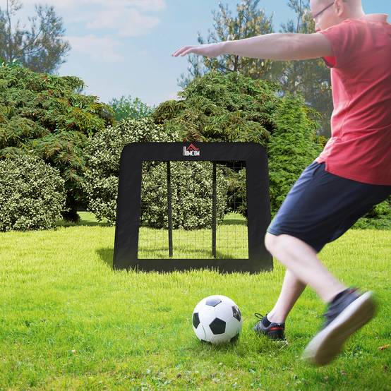 Mur de rebond football 128x118 cm, réglable 5 positions, avec rebord de protection et piquets, portable, noir - Image 3