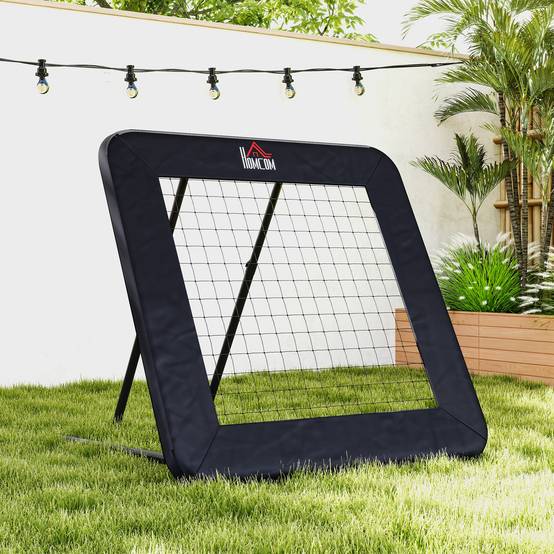 Mur de rebond football 128x118 cm, réglable 5 positions, avec rebord de protection et piquets, portable, noir - Image 9