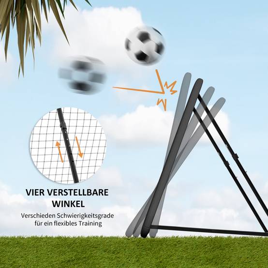 Mur de rebond football 128x118 cm, réglable 5 positions, avec rebord de protection et piquets, portable, noir - Image 7