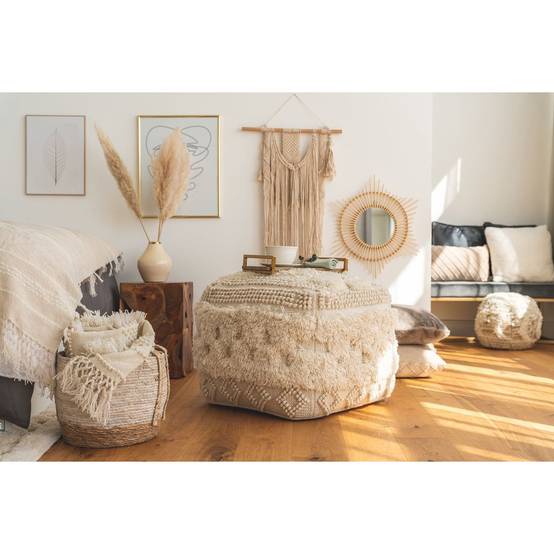 Pouf Bohème Fait à la Main "Bohist" 50cm Naturel - Image 4