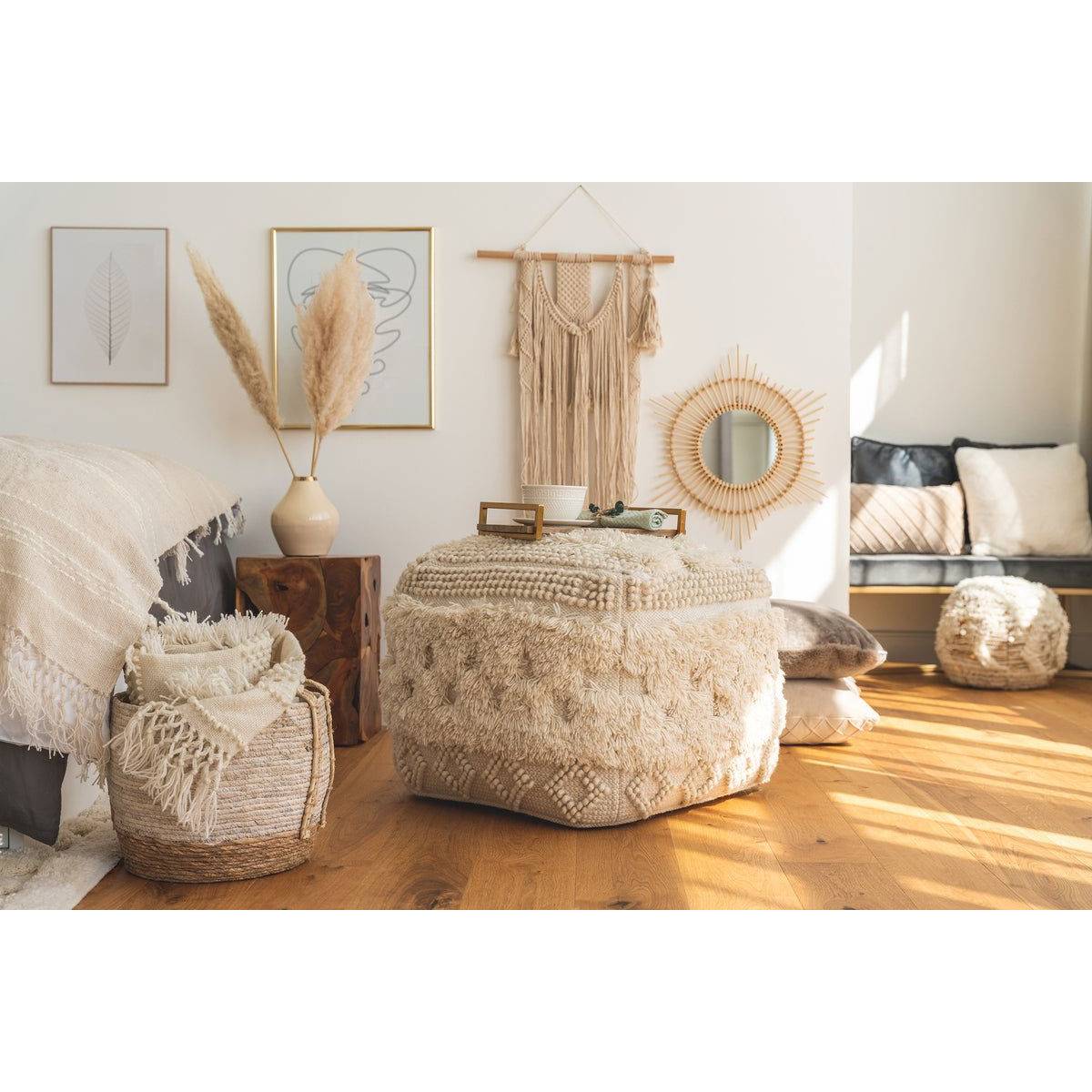 Pouf Bohème Fait à la Main "Bohist" 50cm Naturel - Image 4
