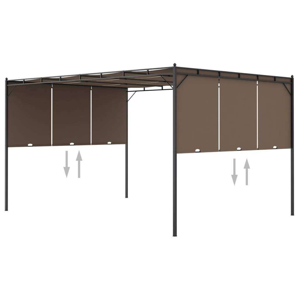 Pergola Jardin - Tonnelle - Belvédère de jardin avec rideau latéral 4x3x2,25 m Taupe - Image 2