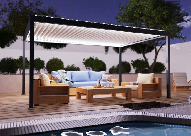 Pergola Bioclimatique Aluminium Autoportante Motorisée Éclairée 5x3,5 Anthracite SV ORIAL France - Image 3
