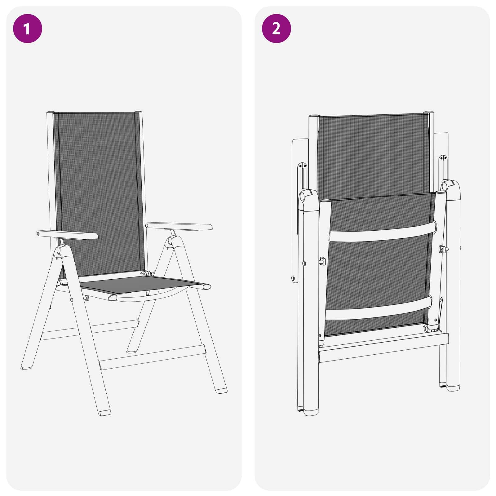 Chaises de jardin inclinables aluminium et textilène noir 58 x 73 x 111.5 cm - PANGIVO - Image 8