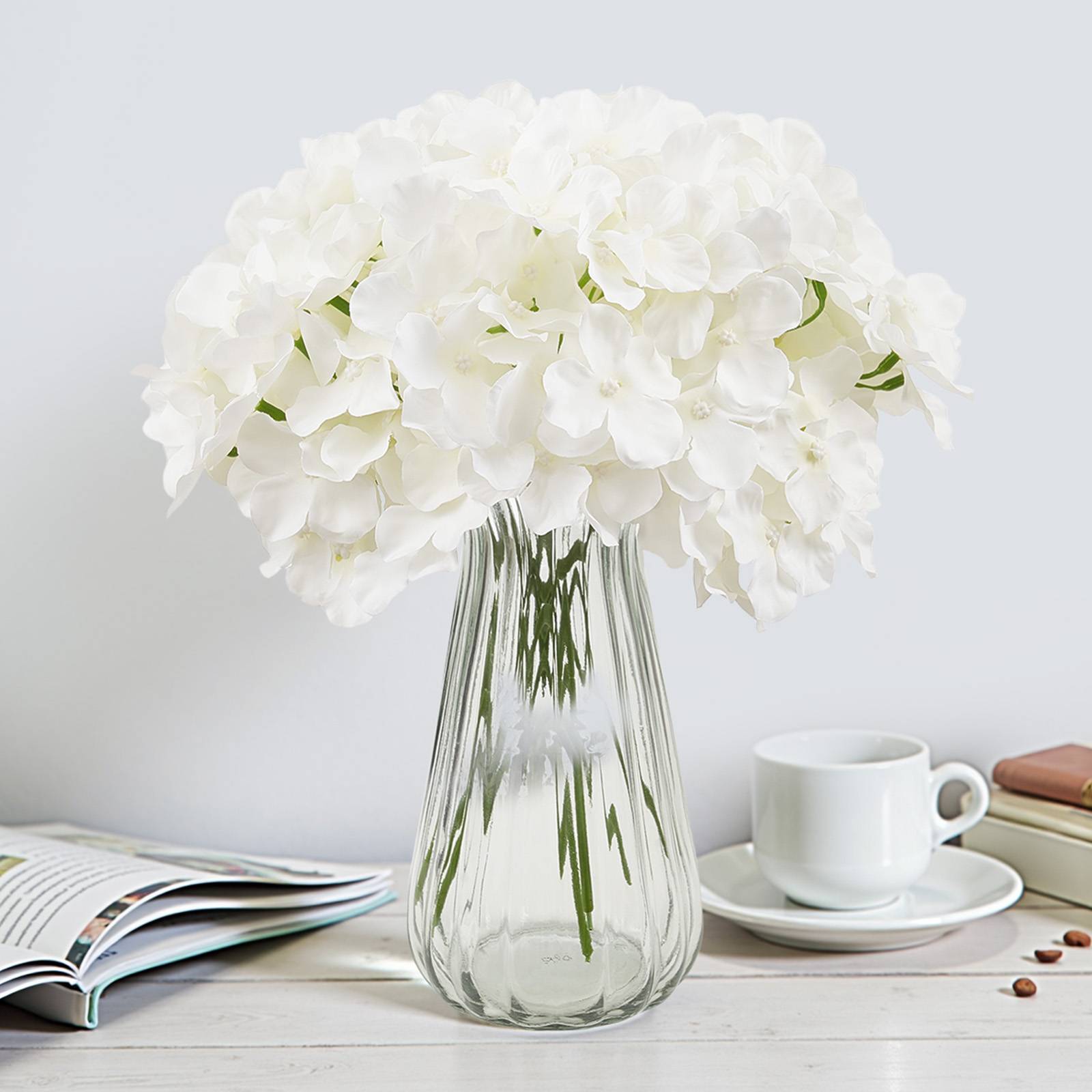 VEVOR Hortensia artificiel lot de 305, 250mm. Aspect réaliste, tête 152mm. Décoration intérieure, fêtes. Blanc. - Image 8