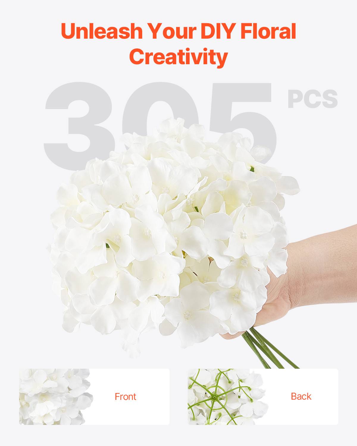 VEVOR Hortensia artificiel lot de 305, 250mm. Aspect réaliste, tête 152mm. Décoration intérieure, fêtes. Blanc. - Image 4