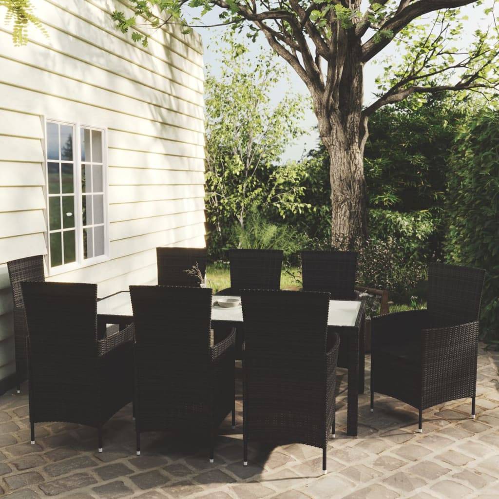 Salon de Jardin à Manger Résine Tressée 8 Personnes avec Coussins Noir – ComfortXL Outdoor Living - Image 1