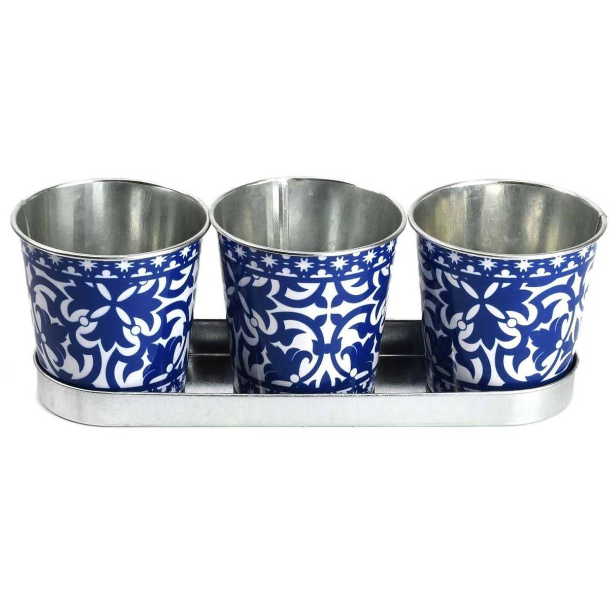 Esschert Design - Jardinière en zinc 3 pots carreaux de ciment - Imagen 1