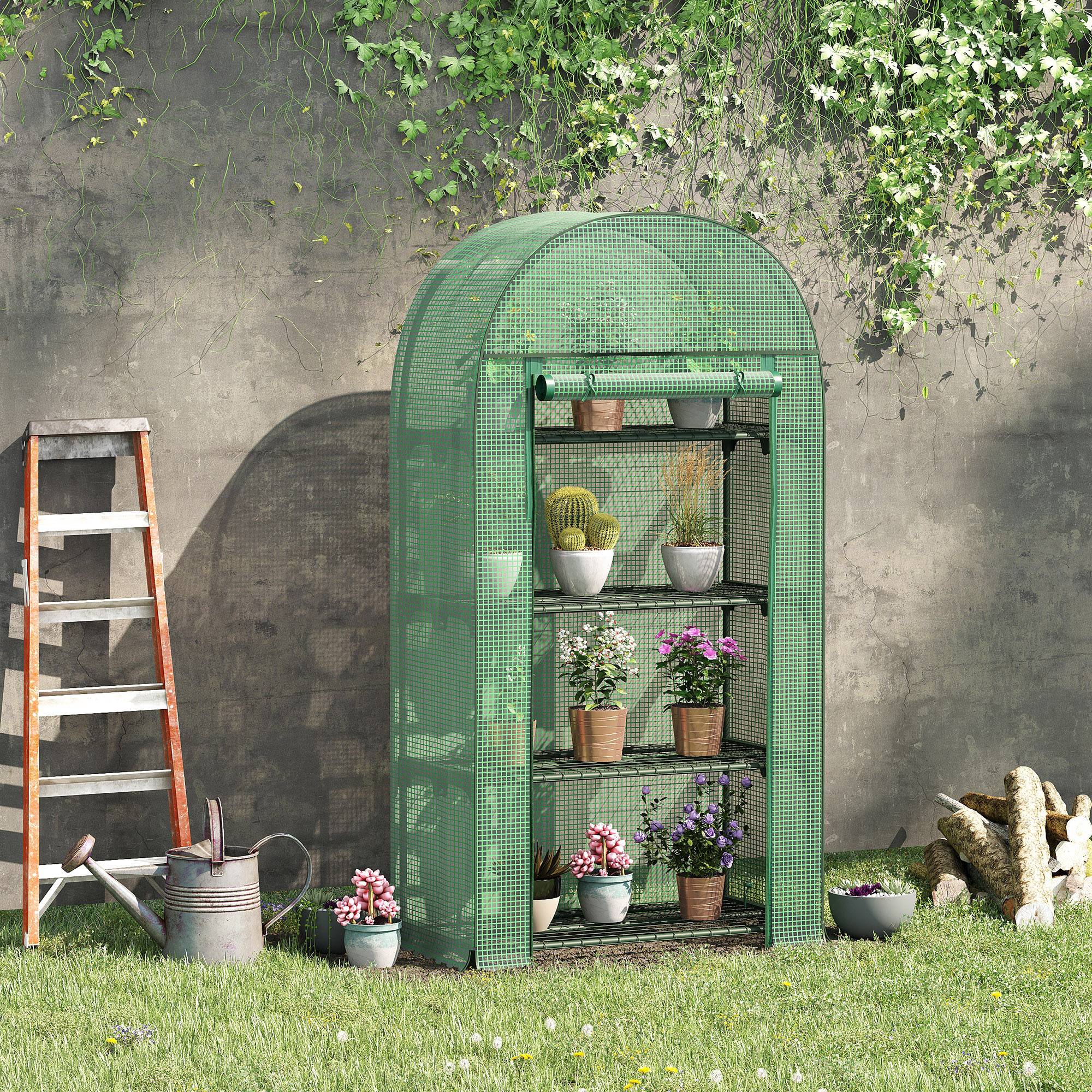 Sans Marque - Serre de jardin avec étagères métalliques, bâche en PE et porte enroulable, 80 x 49 x 160 cm, verte - Image 4