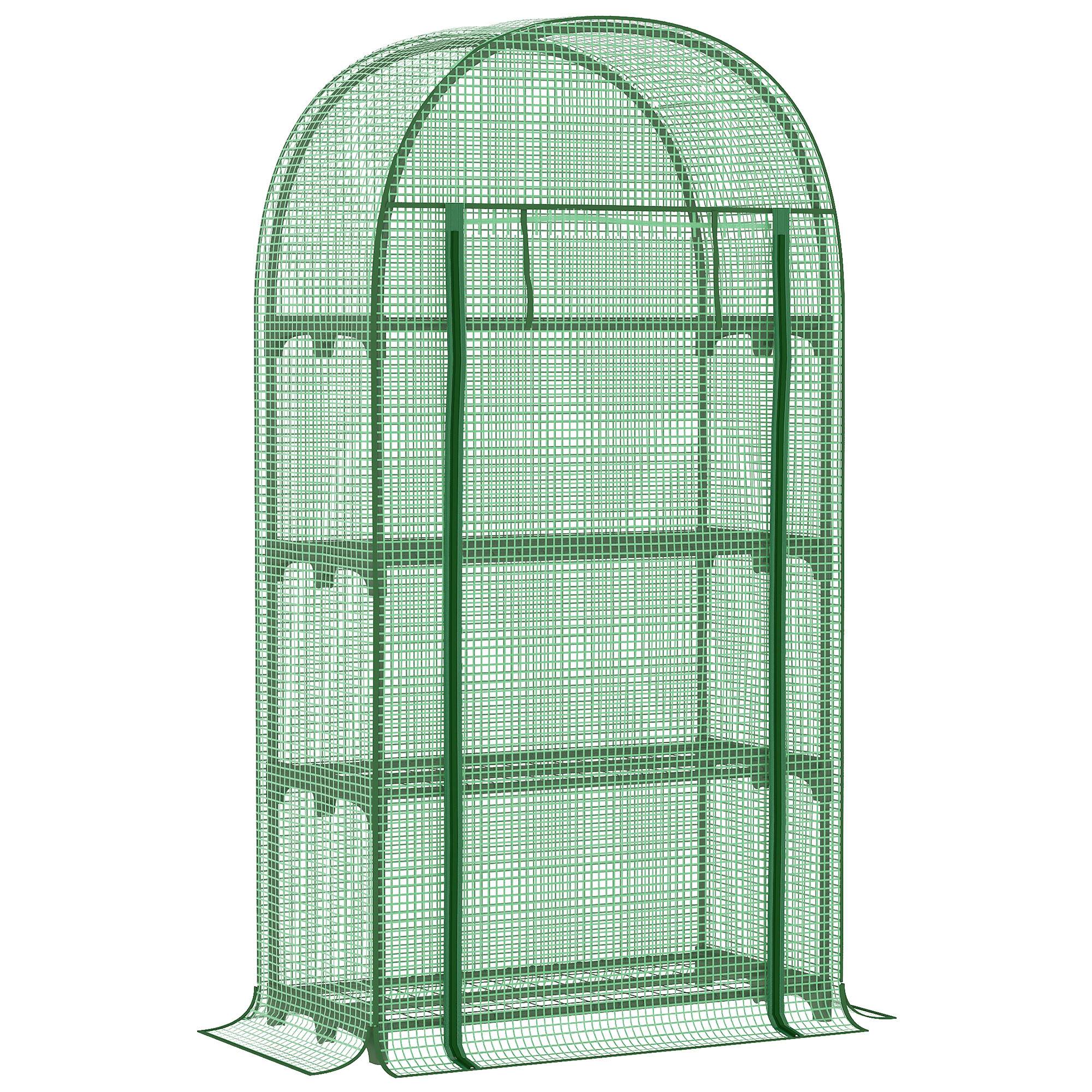 Sans Marque - Serre de jardin avec étagères métalliques, bâche en PE et porte enroulable, 80 x 49 x 160 cm, verte - Image 2