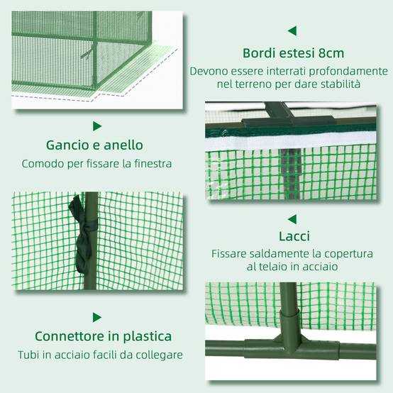 Petite serre de jardin potager châssis acier bâche PE pour protection de cultures extérieures 180x90x70cm vert - Image 8