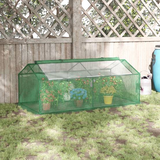 Petite serre de jardin potager châssis acier bâche PE pour protection de cultures extérieures 180x90x70cm vert - Image 4