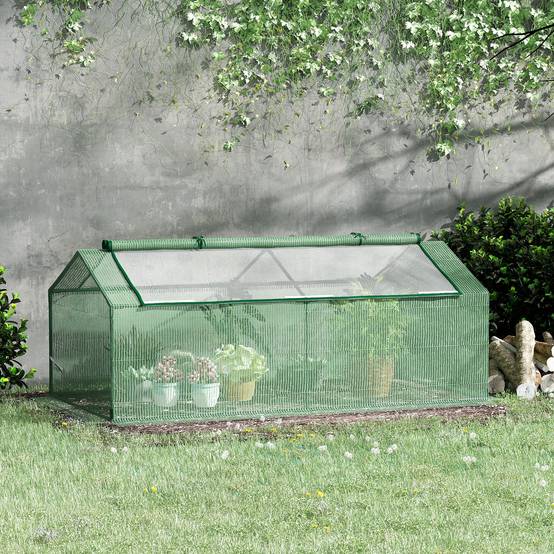 Petite serre de jardin potager châssis acier bâche PE pour protection de cultures extérieures 180x90x70cm vert - Image 3
