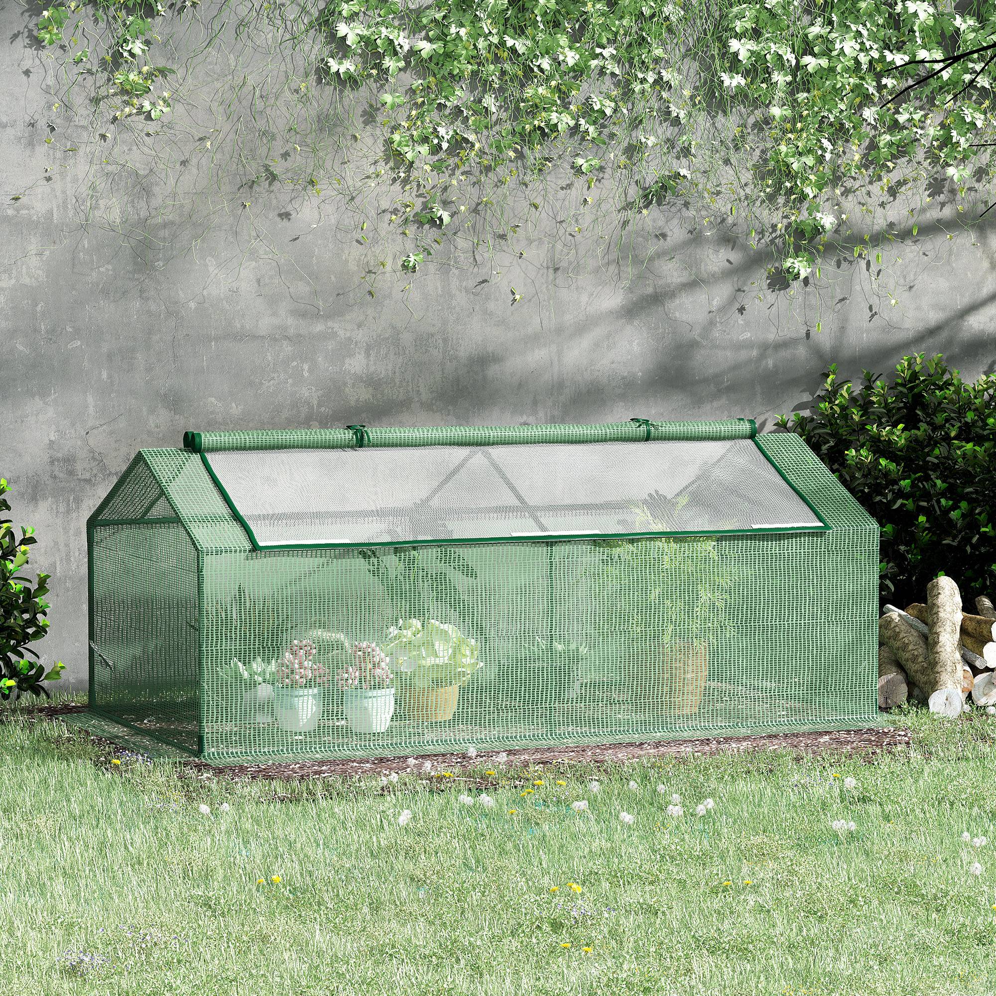 Petite serre de jardin potager châssis acier bâche PE pour protection de cultures extérieures 180x90x70cm vert - Image 3
