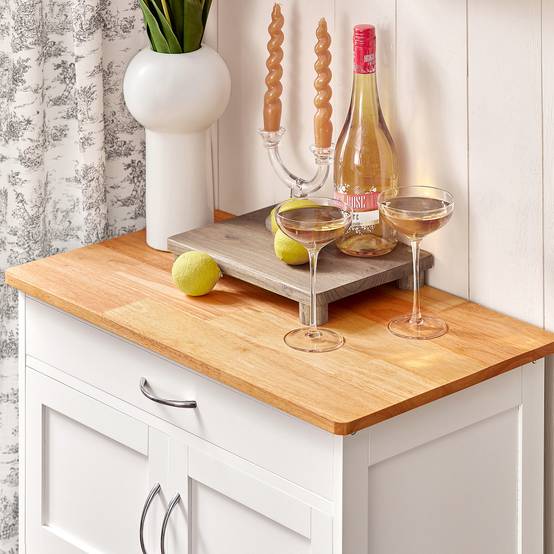 SoBuy Desserte de Cuisine Roulante avec Plateau en Bois, Tiroir, Porte-Bouteilles et Portes, Blanche, 67x87x37cm, FKW45-WN - Image 4