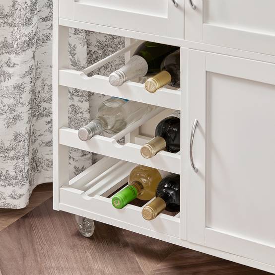 SoBuy Desserte de Cuisine Roulante avec Plateau en Bois, Tiroir, Porte-Bouteilles et Portes, Blanche, 67x87x37cm, FKW45-WN - Image 6