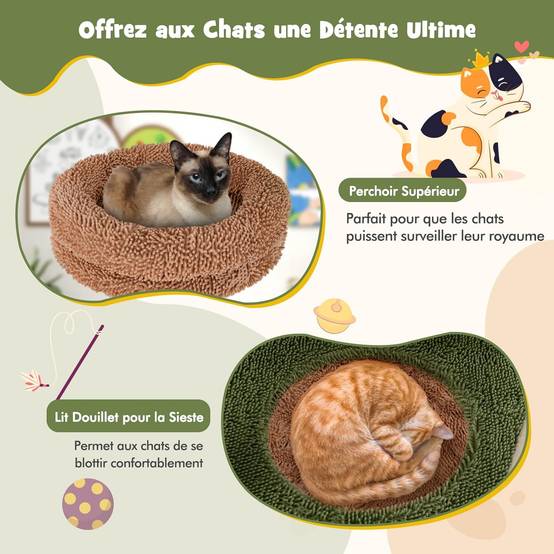 COSTWAY Arbre à Chat Cactus, Tour pour Chat à 6 Étages, 4 Plateformes, Arbre à Chat XXL, Brosse d'Toilettage, 2 Poteaux à Griffer en Sisal, Vert - Image 4