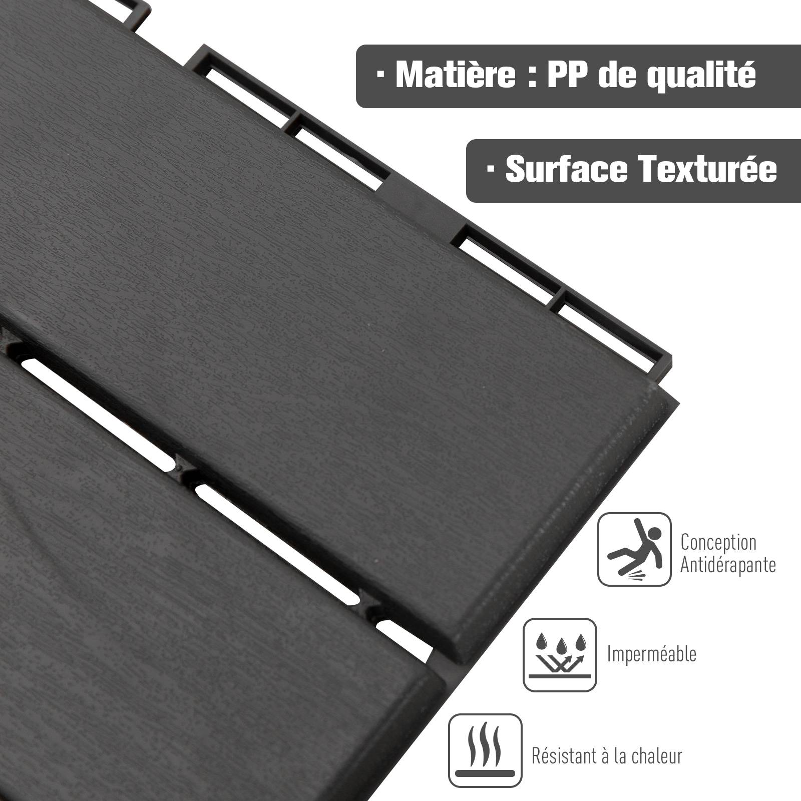 Outsunny - Caillebotis - dalles terrasse - lot de  9 - emboîtables, installation très simple - petits carreaux composite plastique imitation bois noir - Outsunny - Imagen 5
