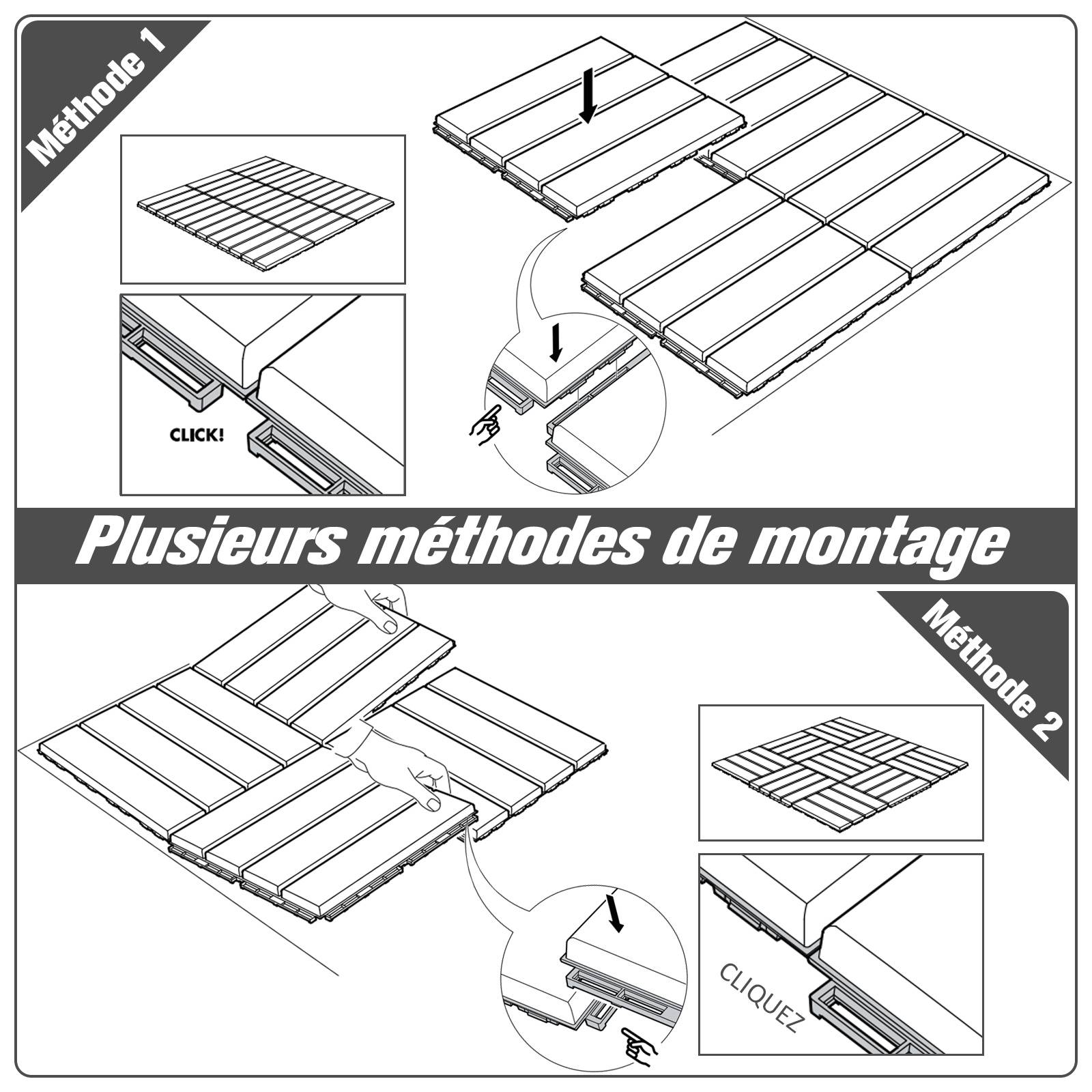 Outsunny - Caillebotis - dalles terrasse - lot de  9 - emboîtables, installation très simple - petits carreaux composite plastique imitation bois noir - Outsunny - Imagen 9