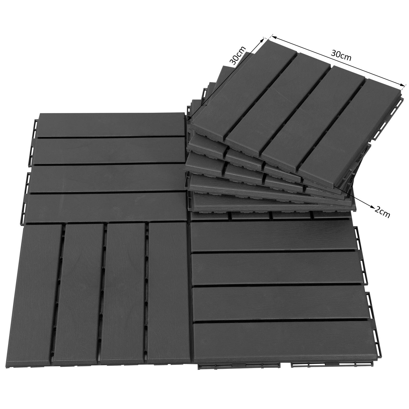 Outsunny - Caillebotis - dalles terrasse - lot de  9 - emboîtables, installation très simple - petits carreaux composite plastique imitation bois noir - Outsunny - Imagen 3
