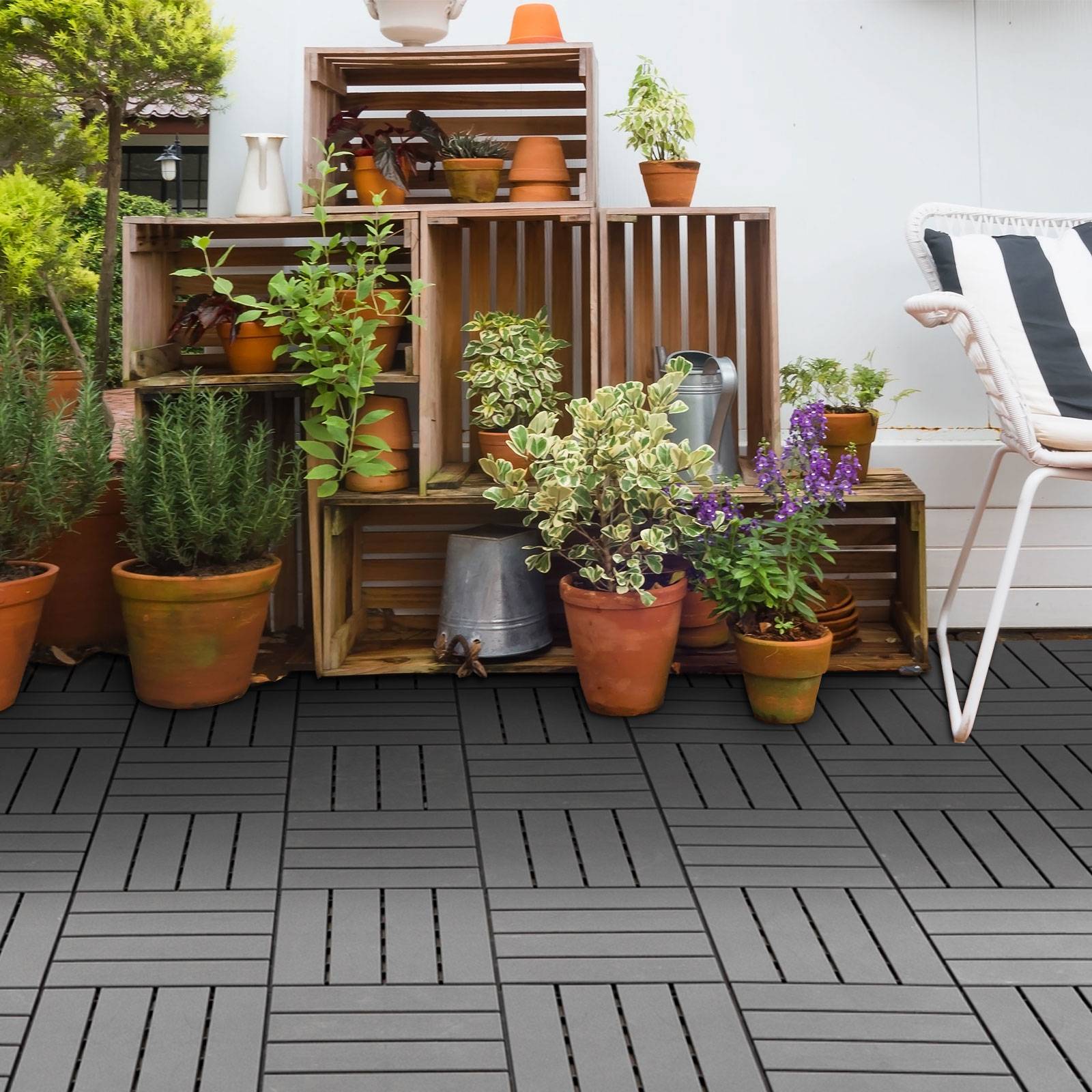 Outsunny - Caillebotis - dalles terrasse - lot de  9 - emboîtables, installation très simple - petits carreaux composite plastique imitation bois noir - Outsunny - Imagen 2