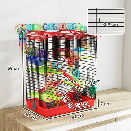Cage pour hamster et rongeur acier et plastique rouge 47 x 30 x 59 cm - PANGIVO - Image 5