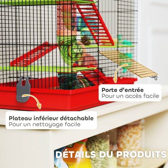 Cage pour hamster et rongeur acier et plastique rouge 47 x 30 x 59 cm - PANGIVO - Image 8