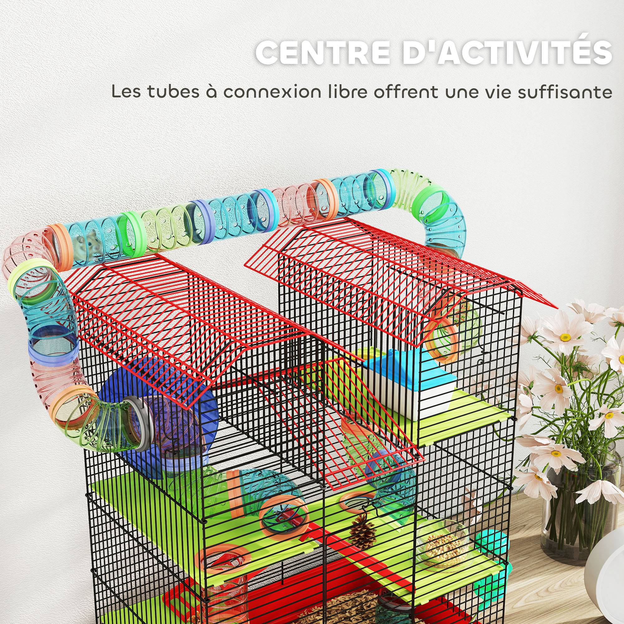 Cage pour hamster et rongeur acier et plastique rouge 47 x 30 x 59 cm - PANGIVO - Image 9