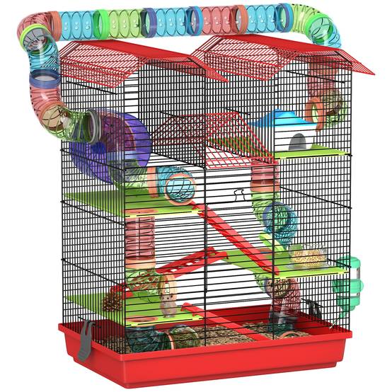 Cage pour hamster et rongeur acier et plastique rouge 47 x 30 x 59 cm - PANGIVO - Image 1