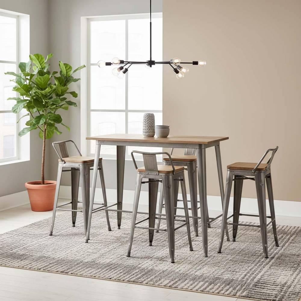 Aubry Gaspard - Ensemble table haute et tabourets métal industriel - Imagen 2