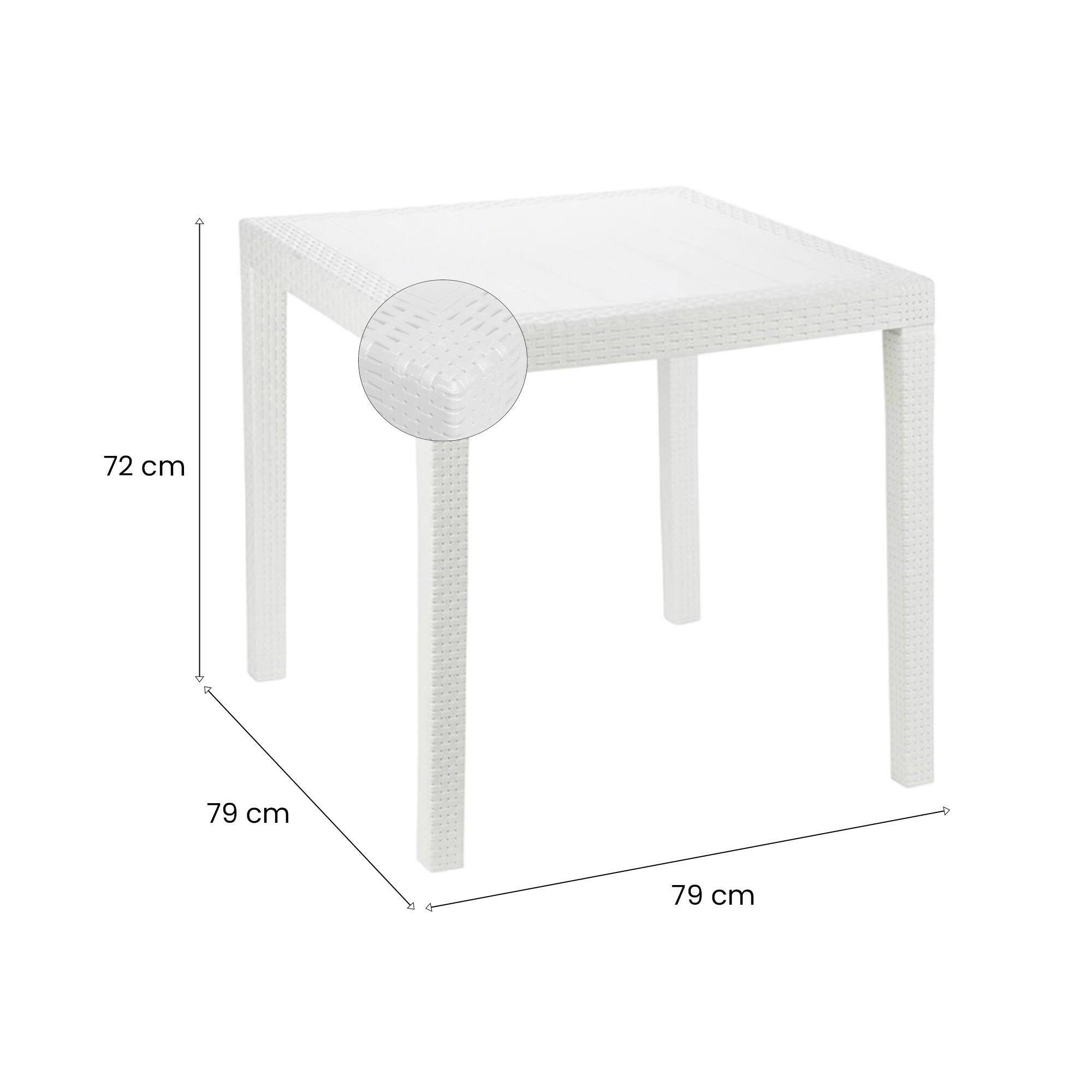 Dmora - Table d'extérieur Daanan, Table de jardin carrée, Table basse fixe effet rotin, 100% Made in Italy, 80x80h72 cm, Blanc - Dmora - Imagen 3