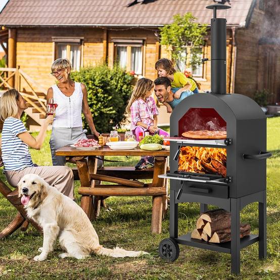 Four à Pizza Extérieur avec Thermomètre Intégré, Grill à Pizza Mobile avec Poignée et Roues Pratiques Couvercle Etanche - Image 2