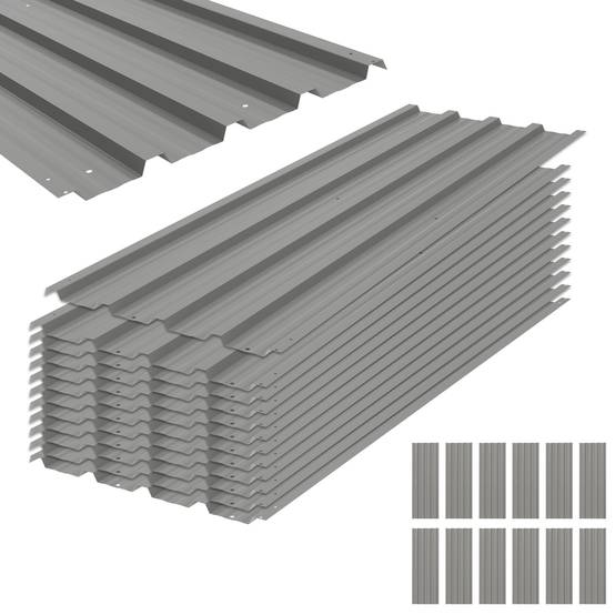 ComfortXL - Lot 12 panneaux toiture acier galvanisé pour abris serres revêtement étanche 129x45cm gris - ComfortXL Outdoor Living - Image 1