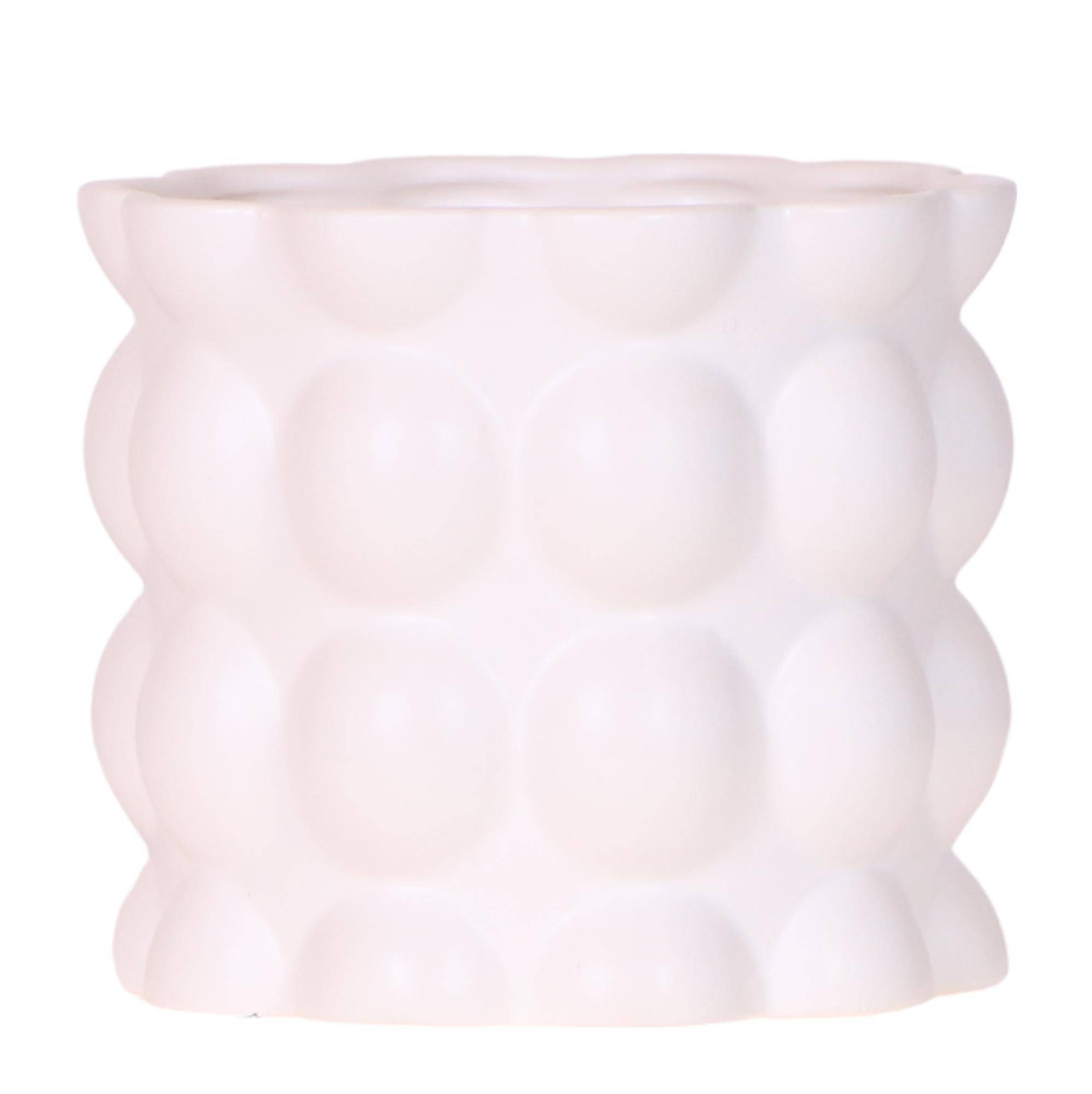 Cache-pot céramique mat texture bulles - douceur cosy - Pot de 12cm - blanc - Image 1