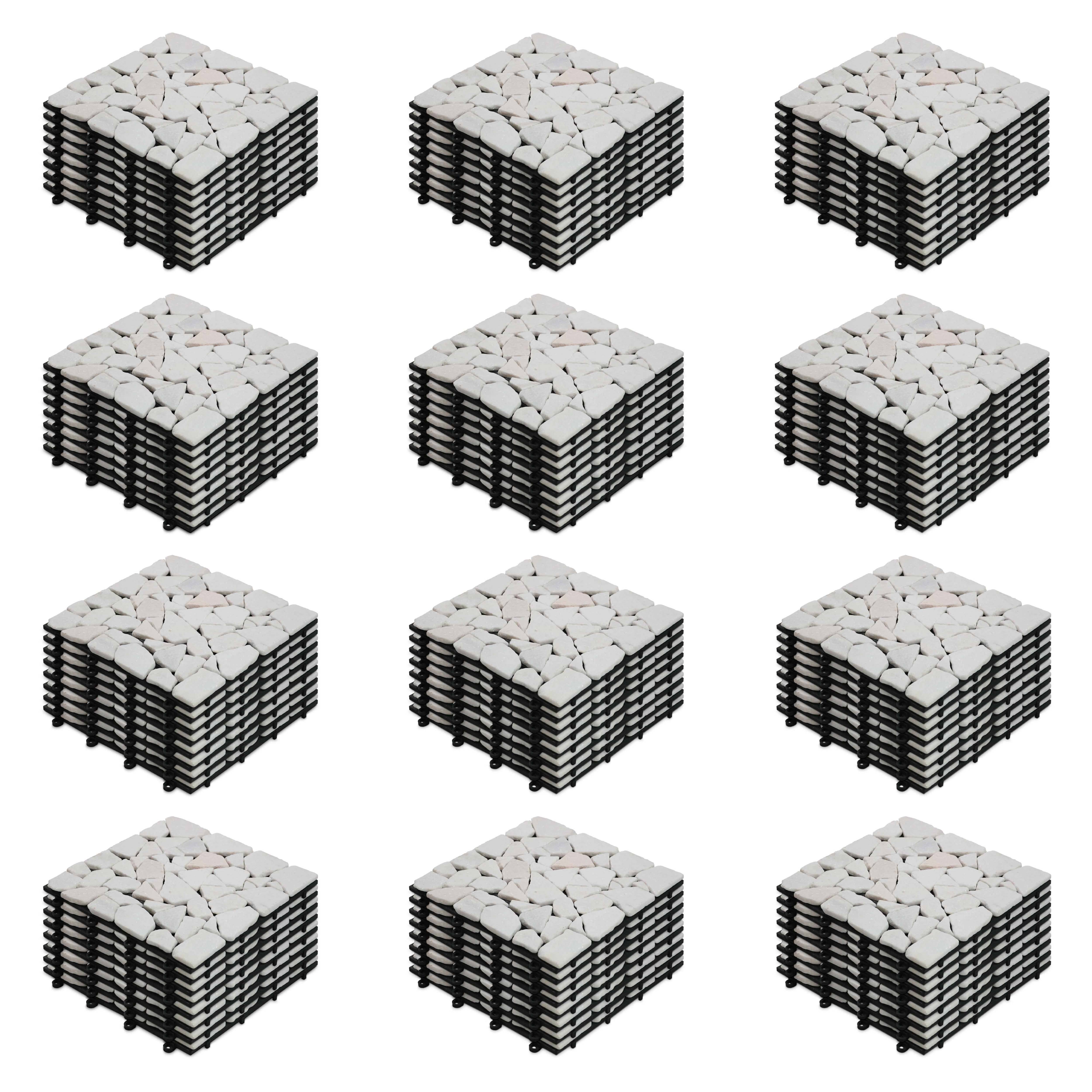Oviala - Lot de 96 dalles clipsables en galet de marbre blanc - Oviala - Imagen 1
