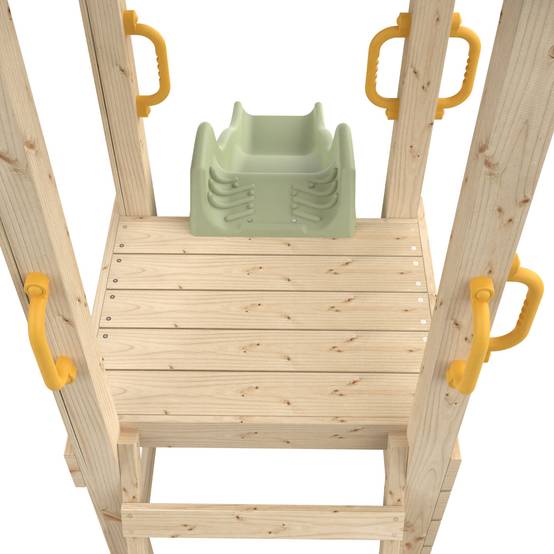 Aire de jeux PLAQUEMINIER avec toit - plateforme - échelle - mur d'escalade - 2 balançoires - toboggan h240 cm - Image 6