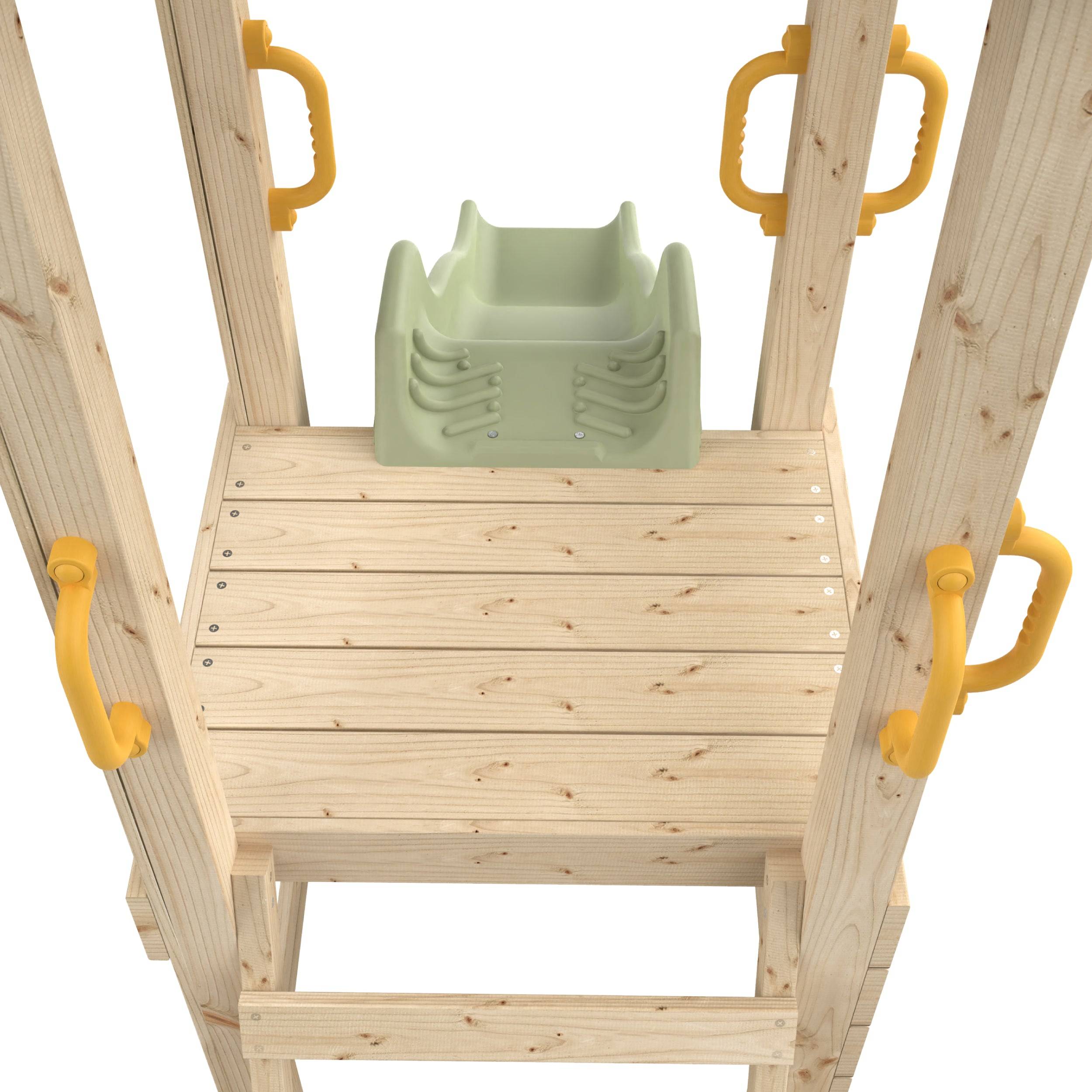 Aire de jeux PLAQUEMINIER avec toit - plateforme - échelle - mur d'escalade - 2 balançoires - toboggan h240 cm - Image 6
