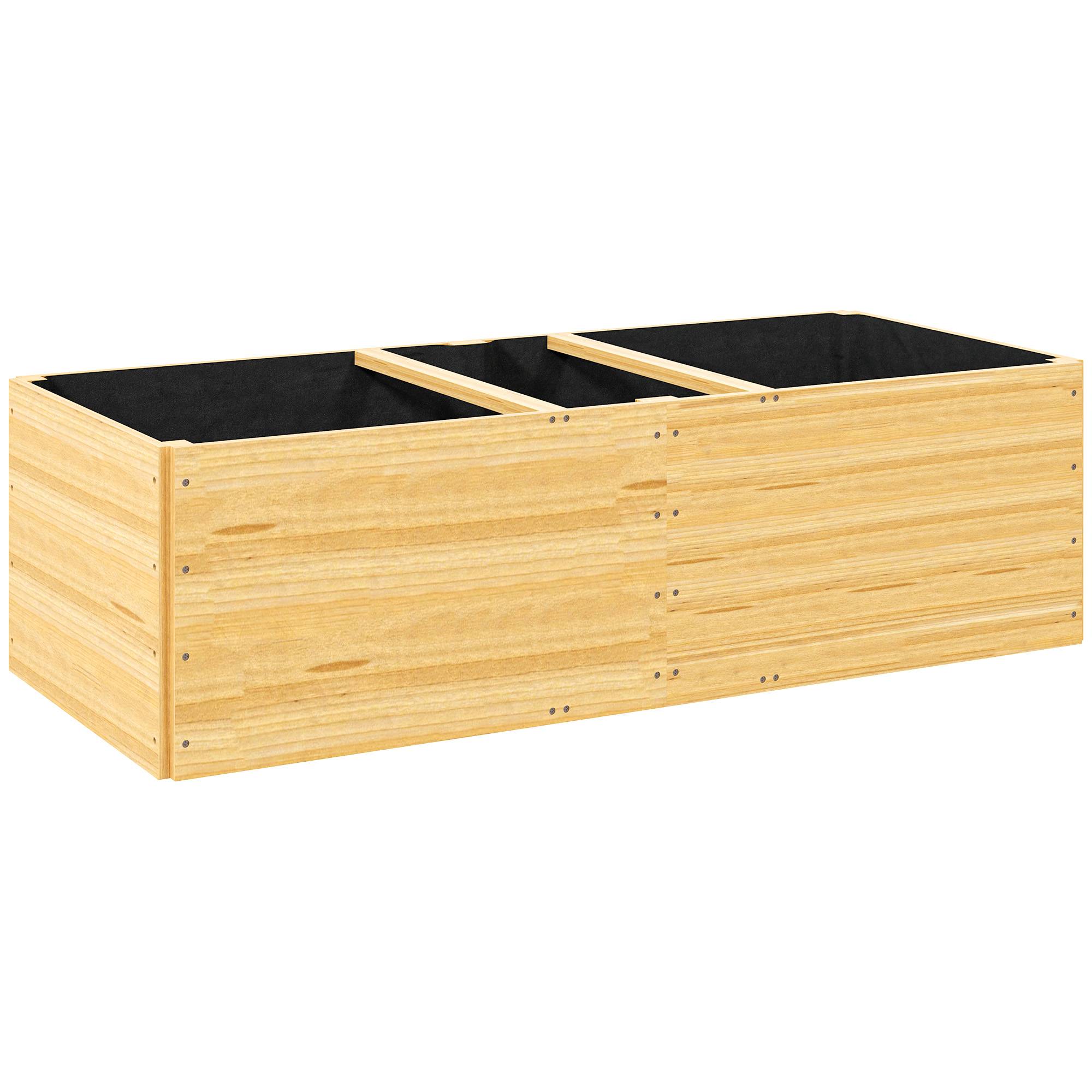 Jardinière En Bois Sapin 140x60x40cm 3 Compartiments - Bac à Fleurs Avec Doublure Anti-Mauvaises Herbes
