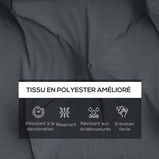 Ensemble 2 coussins banquette tissu polyester hydrofuge assise dossier 120x40cm gris - ComfortXL Outdoor Living - Image 6